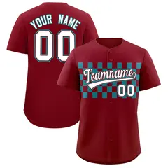Crimson Aqua Plaid Fashion Authentic Baseball Jersey 1