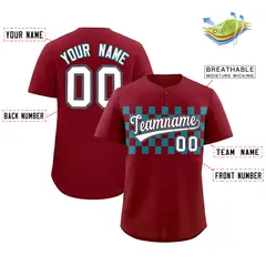 Crimson Aqua Plaid Fashion Authentic Baseball Jersey 2