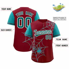 Crimson Aqua Spider Web Raglan Sleeves Baseball Jersey 2