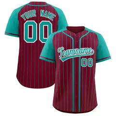 Crimson Aqua Stripe Raglan Sleeves Fashion Baseball Jersey 1