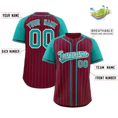 Crimson Aqua Stripe Raglan Sleeves Fashion Baseball Jersey 2