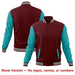 Crimson Aqua White Raglan Sleeves Cotton Letterman Jacket 6