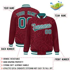 Crimson Aqua-White Stripe Graffiti Pattern Varsity Full-Snap Jacket 2