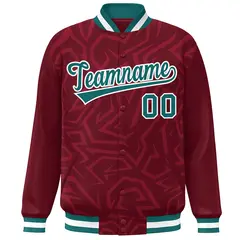 Crimson Aqua-White Stripe Graffiti Pattern Varsity Full-Snap Jacket 3