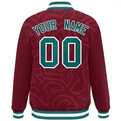 Crimson Aqua-White Stripe Graffiti Pattern Varsity Full-Snap Jacket 4