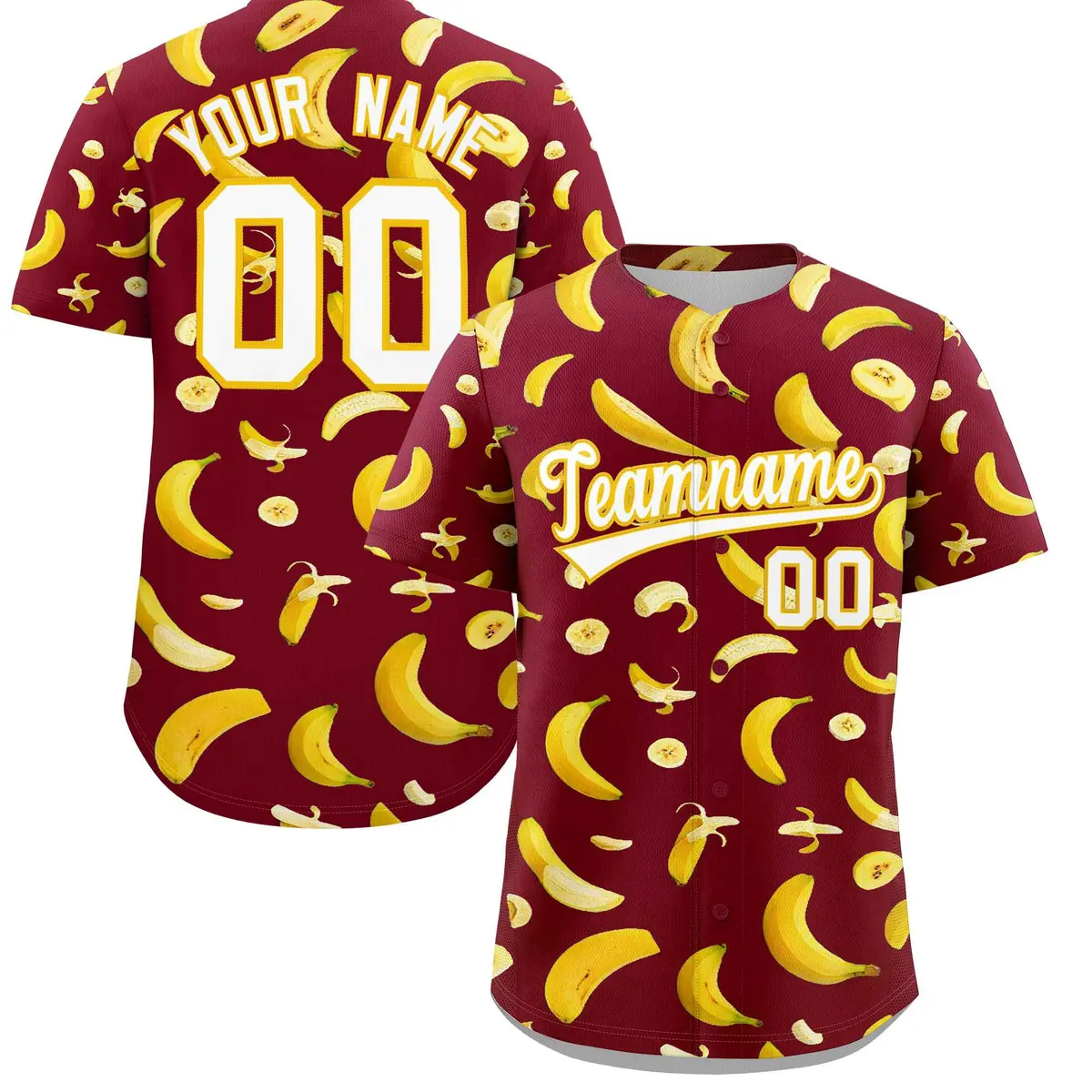 Crimson Banana Graffiti Pattern Fashion Baseball Jersey