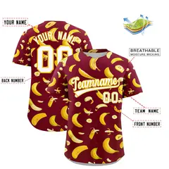 Crimson Banana Graffiti Pattern Fashion Baseball Jersey 2