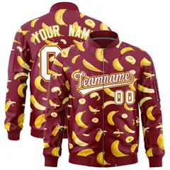 Crimson Banana Pattern Letterman Varsity Full-Zip Jacket 1