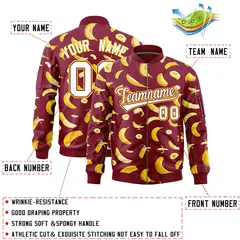 Crimson Banana Pattern Letterman Varsity Full-Zip Jacket 2