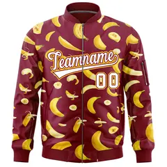 Crimson Banana Pattern Letterman Varsity Full-Zip Jacket 3