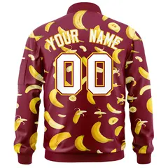 Crimson Banana Pattern Letterman Varsity Full-Zip Jacket 4