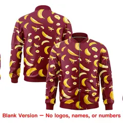 Crimson Banana Pattern Letterman Varsity Full-Zip Jacket 8