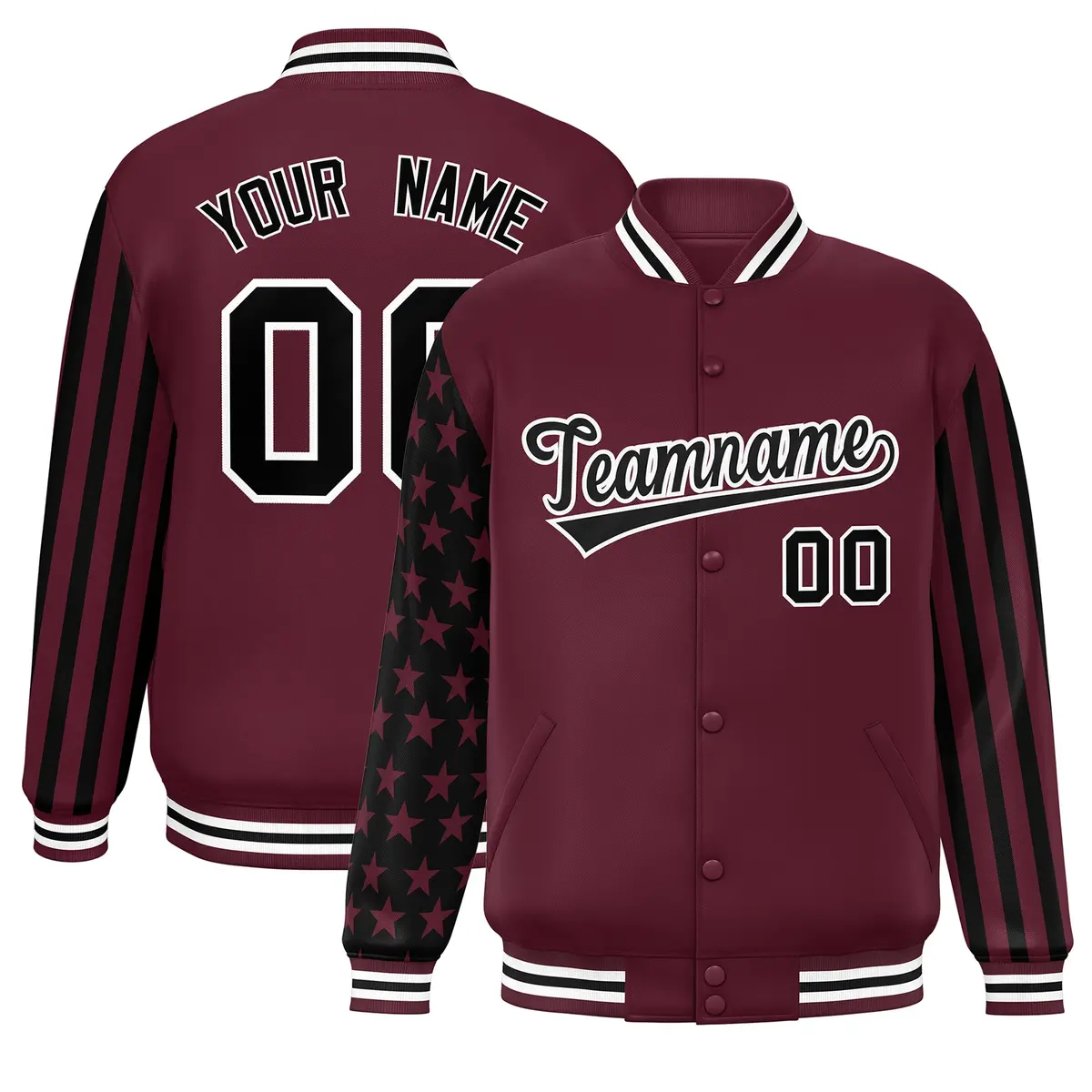 Crimson Black American Flag Varsity Raglan Letterman Bomber Jacket