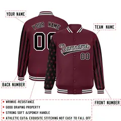 Crimson Black American Flag Varsity Raglan Letterman Bomber Jacket 2