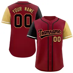 Crimson Black and Khaki Raglan Sleeves Baseball Jersey
