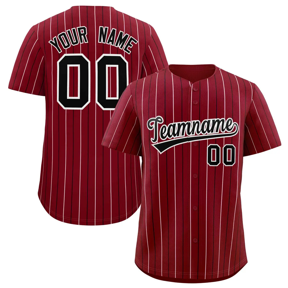 Crimson Black and White Bi-Color Stripes Baseball Jersey