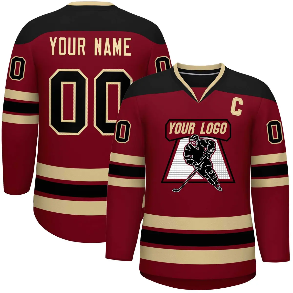 Crimson Black-Black Classic V-Neck Hockey Jersey