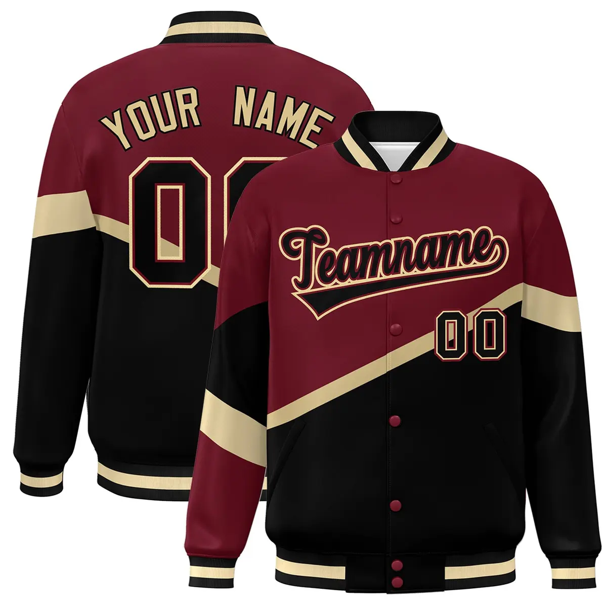 Crimson Black Black-Crimson Color Block Varsity Baseball Jacket