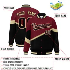 Crimson Black Black-Crimson Color Block Varsity Baseball Jacket 2