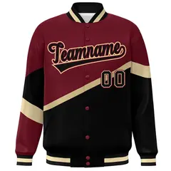 Crimson Black Black-Crimson Color Block Varsity Baseball Jacket 3
