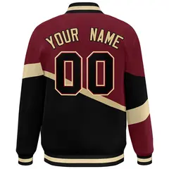 Crimson Black Black-Crimson Color Block Varsity Baseball Jacket 4