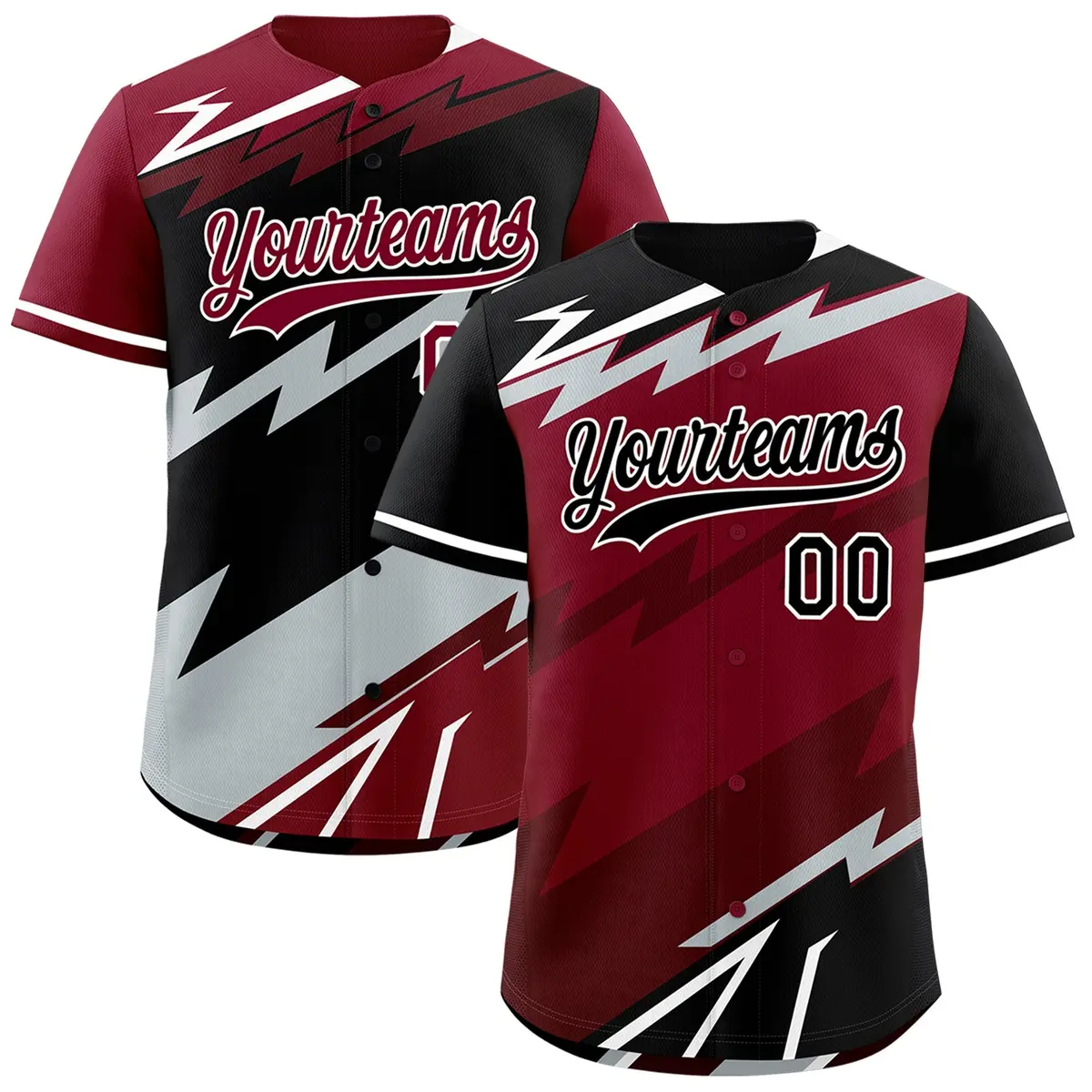 Crimson Black Burgundy Reversible Baseball Jersey Lightning Graffiti Pattern