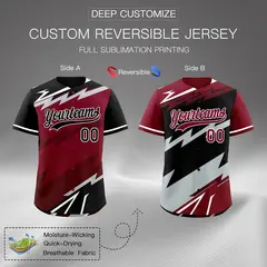 Crimson Black Burgundy Reversible Baseball Jersey Lightning Graffiti Pattern 2
