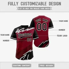 Crimson Black Burgundy Reversible Baseball Jersey Lightning Graffiti Pattern 3