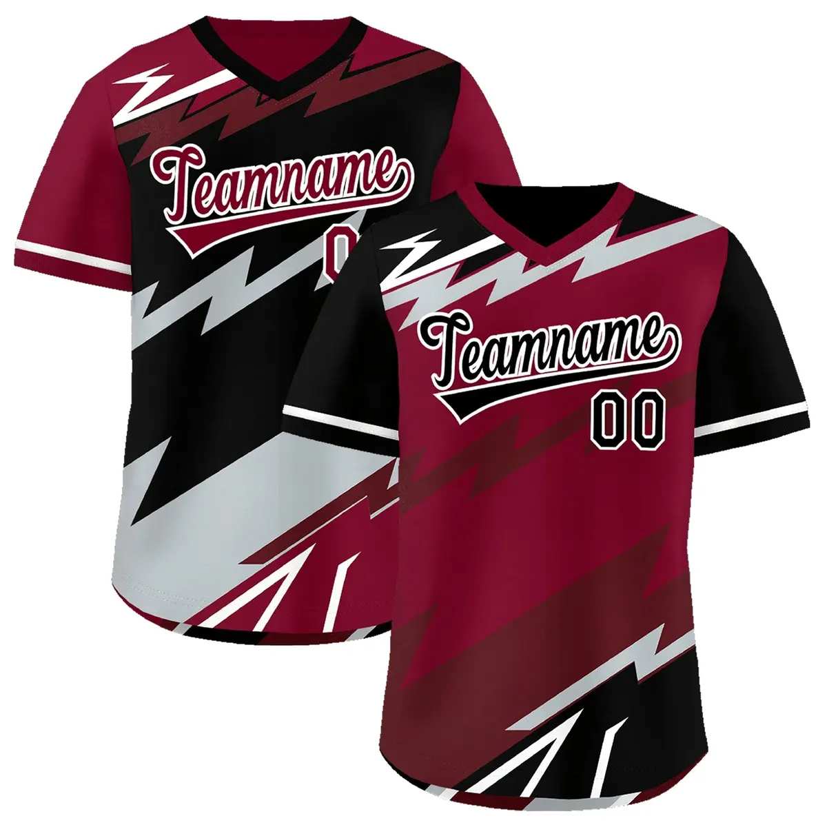 Crimson Black Burgundy Reversible Baseball Jersey Lightning & Graffiti Pullover V-Neck
