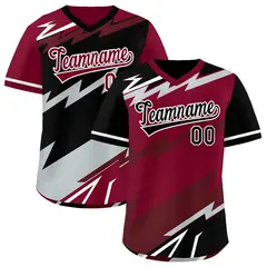 Crimson Black Burgundy Reversible Baseball Jersey Lightning & Graffiti Pullover V-Neck