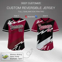 Crimson Black Burgundy Reversible Baseball Jersey Lightning & Graffiti Pullover V-Neck 2