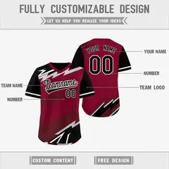 Crimson Black Burgundy Reversible Baseball Jersey Lightning & Graffiti Pullover V-Neck 3