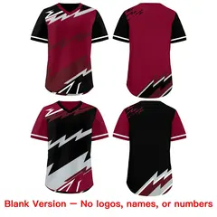 Crimson Black Burgundy Reversible Baseball Jersey Lightning & Graffiti Pullover V-Neck 8