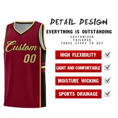 Crimson Black Classic Color Block Varsity Basketball Jersey 2