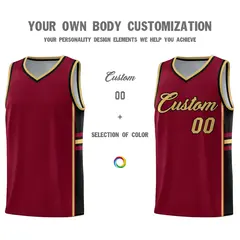 Crimson Black Classic Color Block Varsity Basketball Jersey 3
