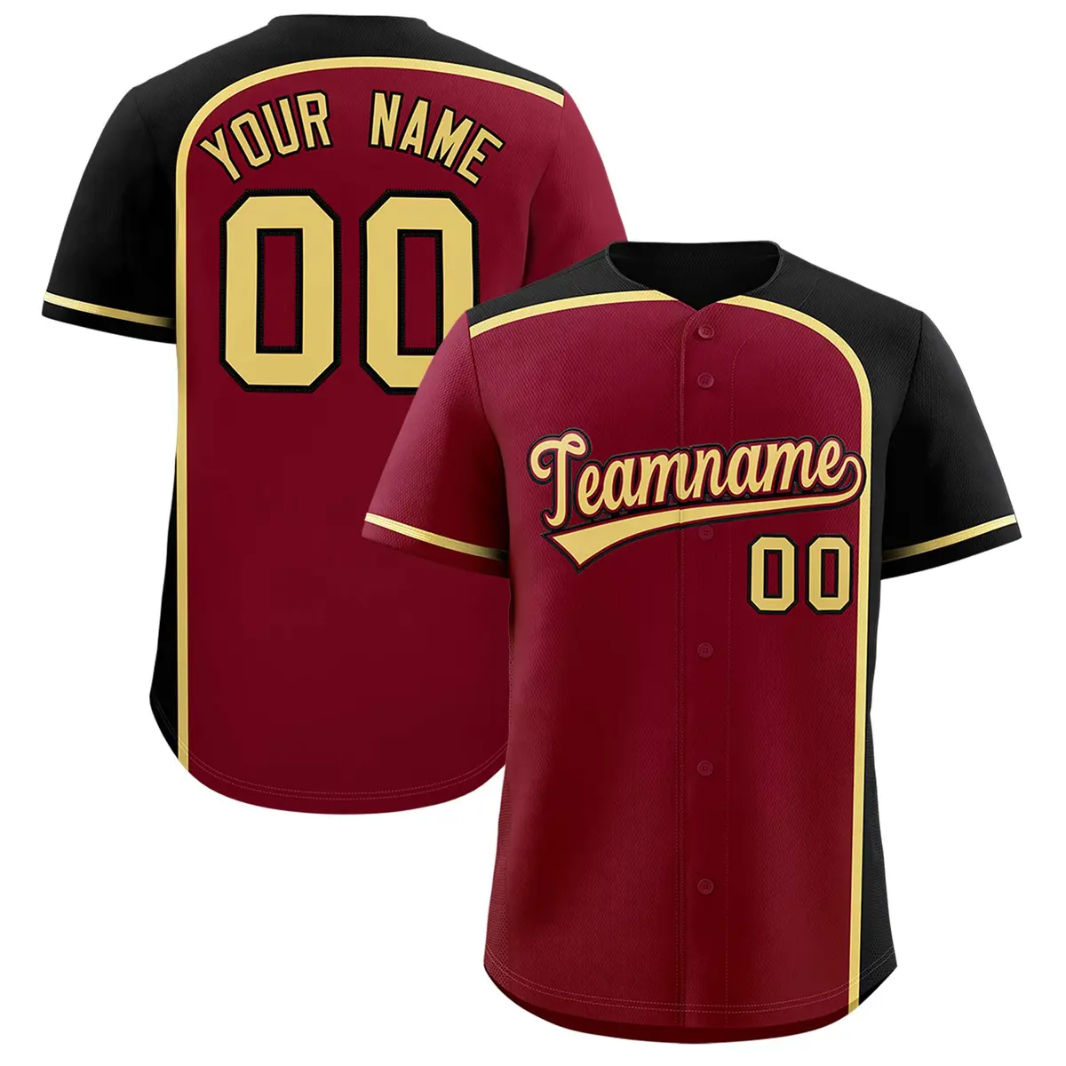 Crimson Black Color Block Authentic Baseball Jersey