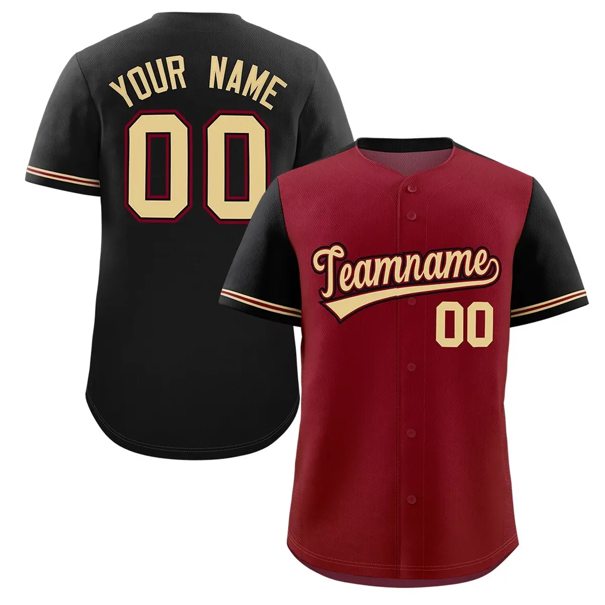 Crimson Black Color Block Raglan Sleeves Baseball Jersey