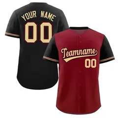 Crimson Black Color Block Raglan Sleeves Baseball Jersey