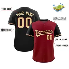 Crimson Black Color Block Raglan Sleeves Baseball Jersey 2