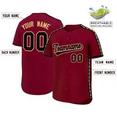 Crimson Black Color Block Side Dotted Line Baseball Jersey 2