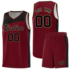 Crimson Black Color Block Sports Basketball Jersey