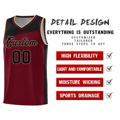 Crimson Black Color Block Sports Basketball Jersey 4