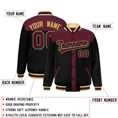 Crimson Black Color Block Varsity Bomber Baseball Jacket 2