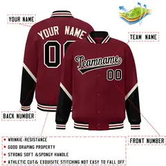 Crimson Black Color Block Varsity Full-Snap Letterman Baseball Jacket 2