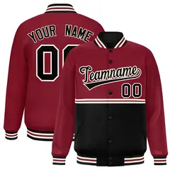 Crimson Black Color Block Varsity Full-Snap Letterman Jacket 1