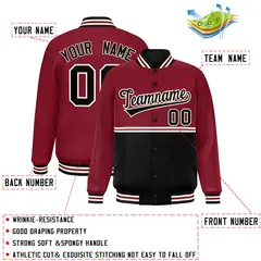 Crimson Black Color Block Varsity Full-Snap Letterman Jacket 2