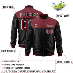 Crimson Black Color Block Varsity Letterman Bomber Jacket 2
