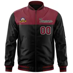 Crimson Black Color Block Varsity Letterman Bomber Jacket 3