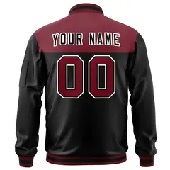Crimson Black Color Block Varsity Letterman Bomber Jacket 4