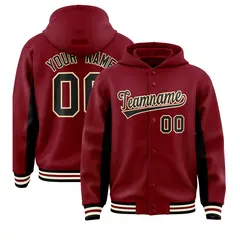 Crimson Black Color Block Varsity Letterman Jacket Hoodie